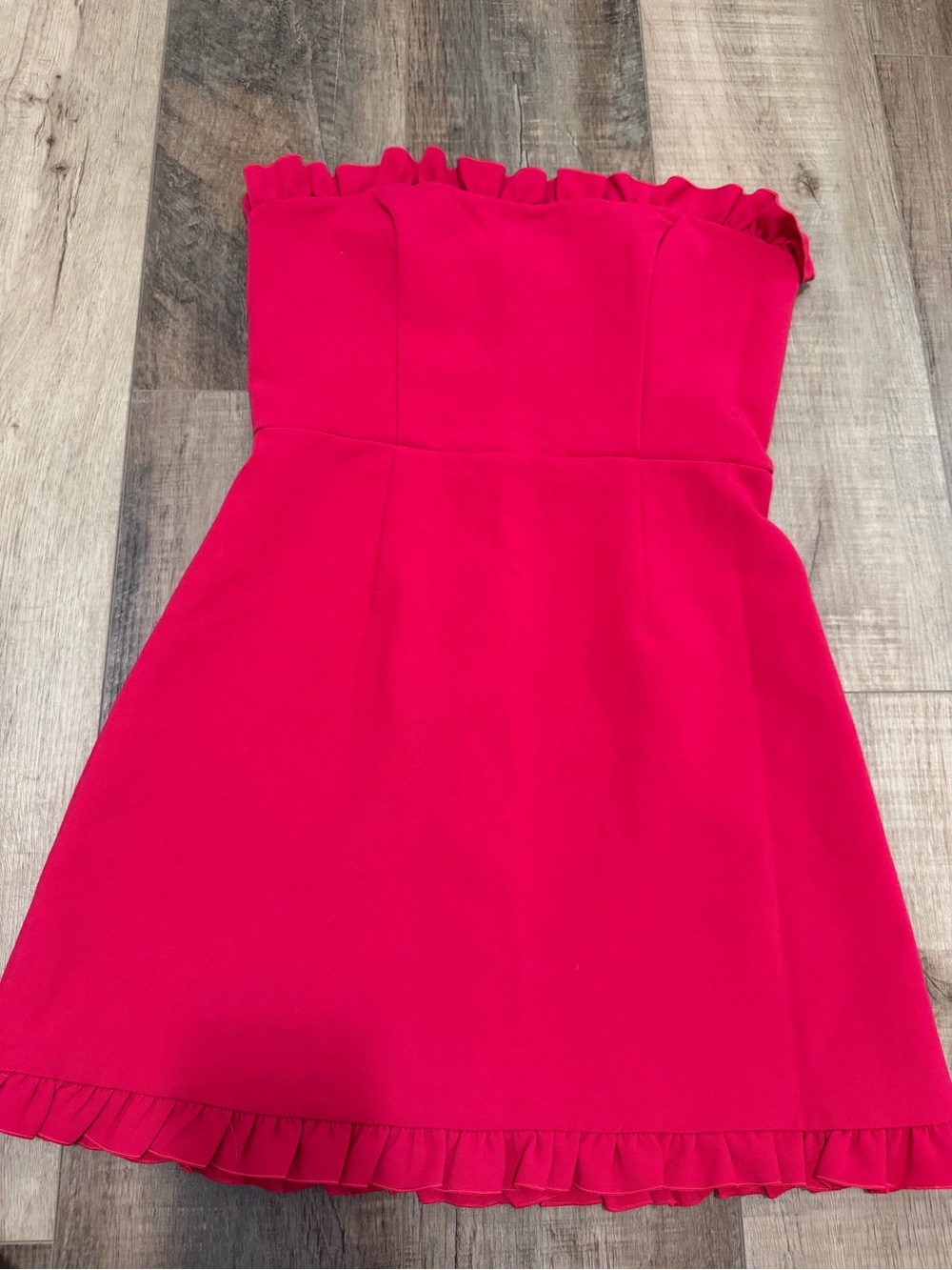 French Connection Bright Pink Strapless Ruffle Trim Dress